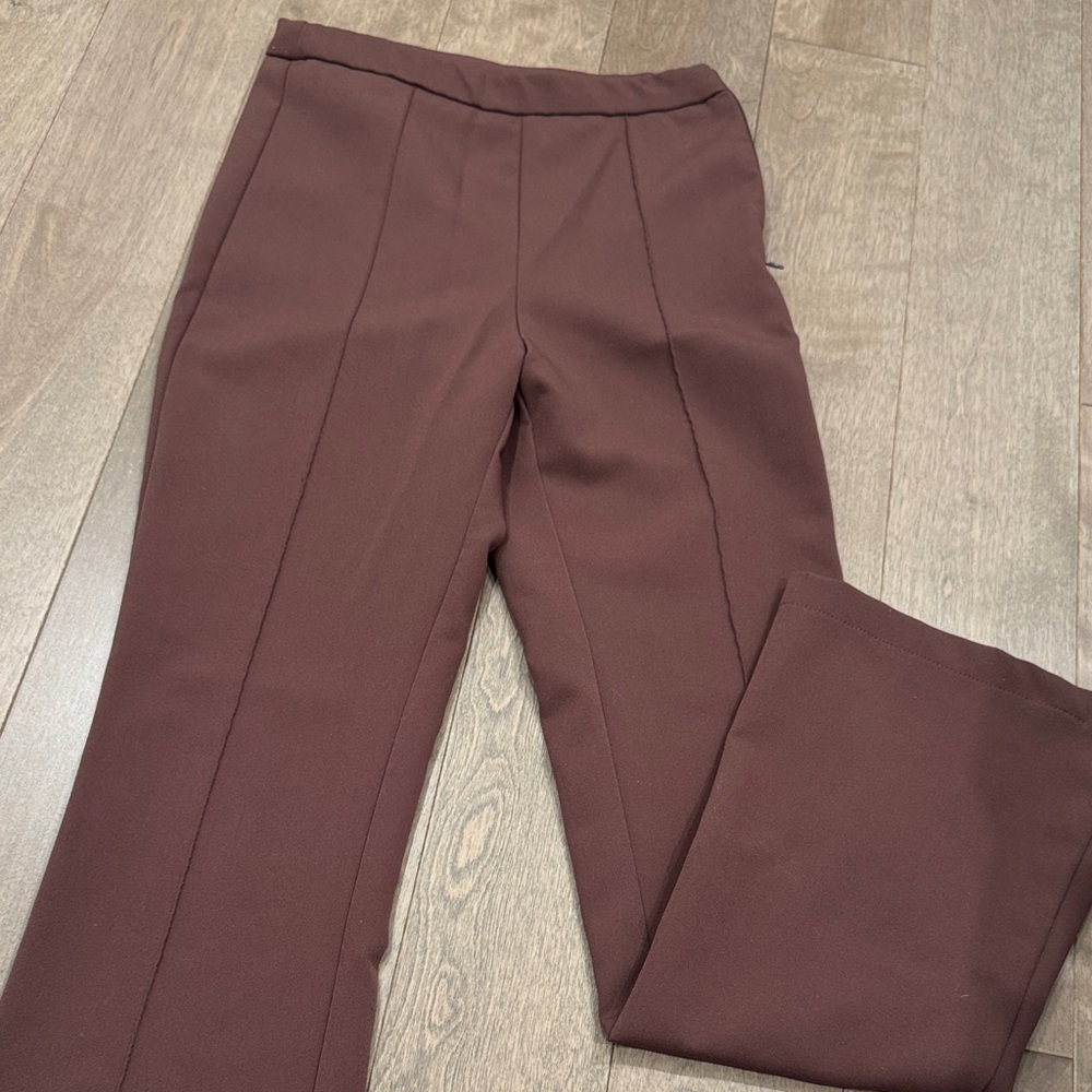 Bershka Chocolate Brown Straight Leg Pants with slit at bottom